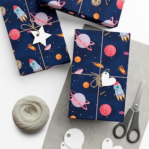 Space Gift Wrap - Planets & Astronaut Wrapping Paper Roll - Kids Birthday, Outer Space Gift Wrap, Boys Birthday, STEM Teacher Supplies