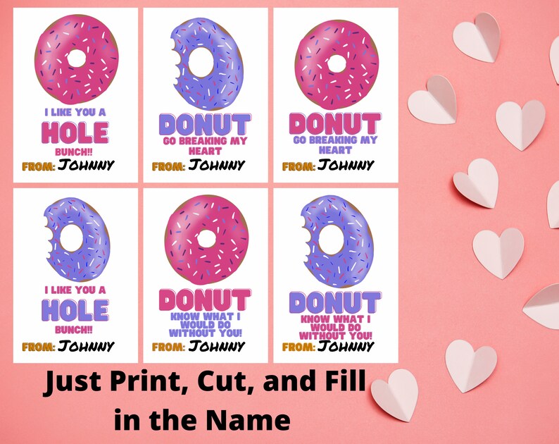 Kids Valentines Cards, Printable Valentines Cards, Donut Valentines - Etsy