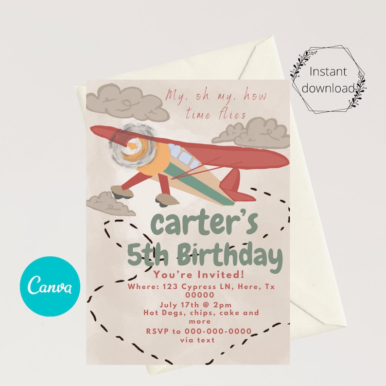 Vintage Airplane Invitation INSTANT DOWNLOAD