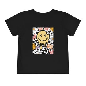Toddler Retro Melting Smile Face tee Good Vibes Kids Vintage Daisies shirt Retro Take it Easy Toddler Checkered Shirt Cute tshirt kids gift