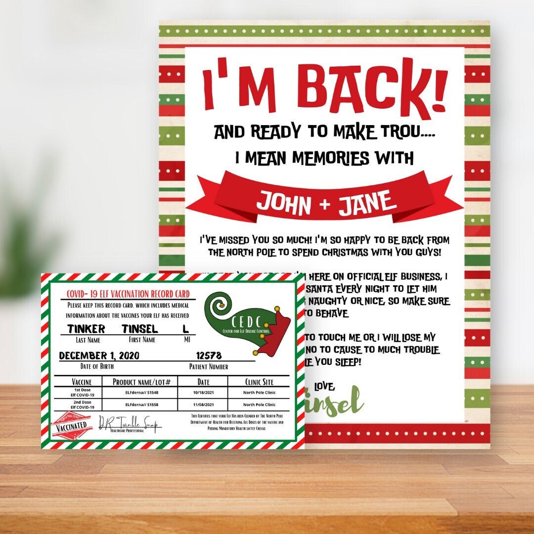 Elf Vaccine Card Elf Back Letter Elf Vaccine Card Etsy