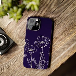 Blue Poppy iPhone 13 14 15 16 (Plus, Pro, Pro Max) Case - Slim Floral Phone Case for Women - Minimal Botanical Art - Gift for Her