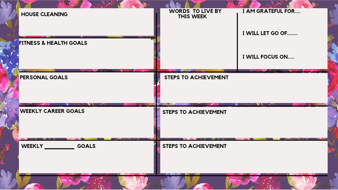 Digital Weekly Calendar Floral Print Etsy