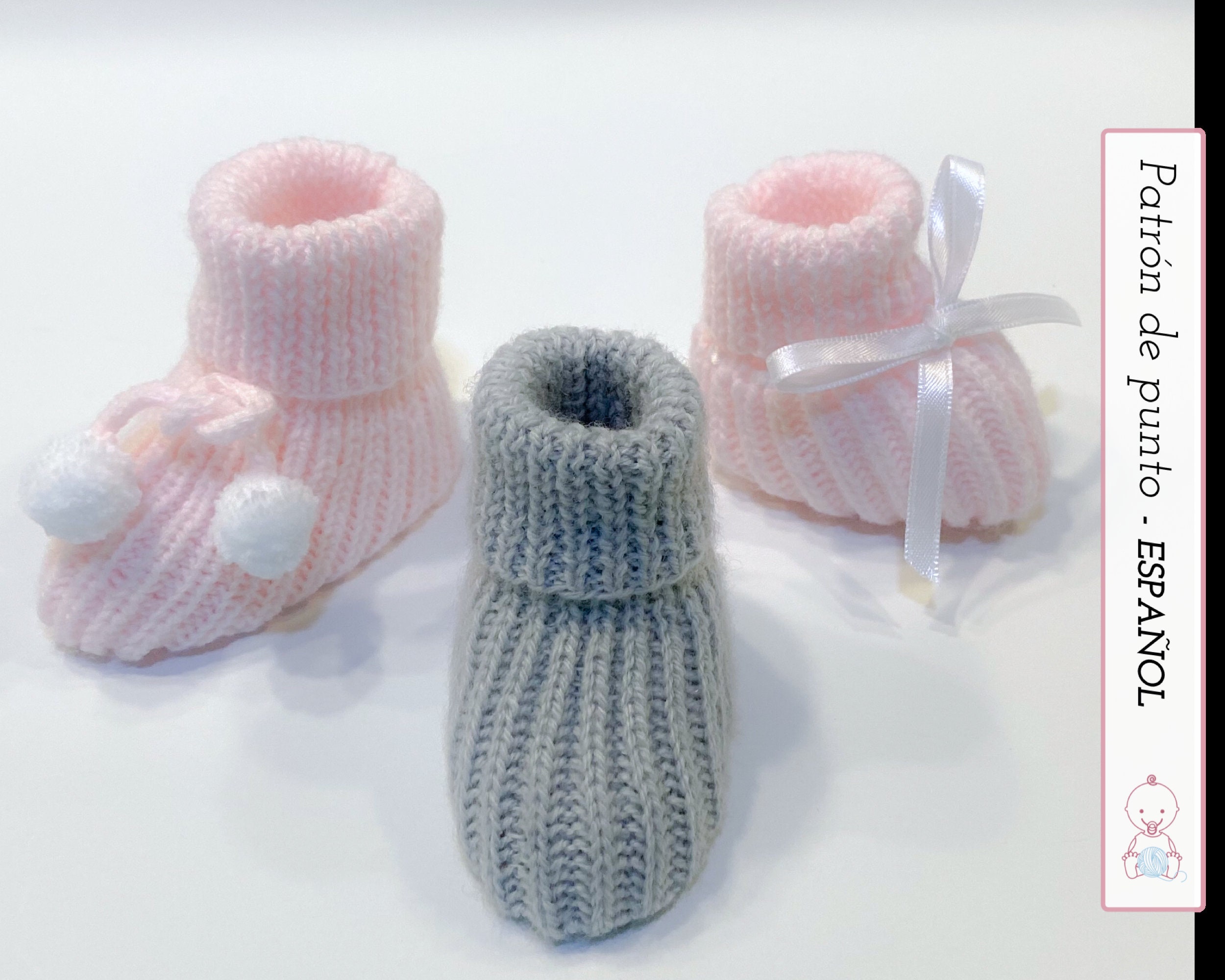 Botas de neve KNIT PATTERN (espanhol) | Fácil de tricotar | Tamanhos 0-6 Meses | Instruções detalhadas | Download instantâneo de PDF