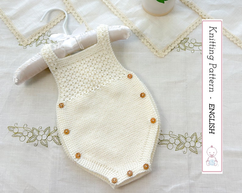 Charlotte Baby Romper Knitting Pattern Newborn Romper Tutorial 1-6 Months DIY, Easy Knit Detailed Instructions Instant PDF Download zdjęcie 1