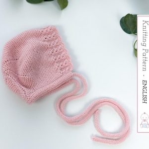 Angel Baby Bonnet Knitting Pattern (English Instructions) | Baby Hat | Three Sizes (0-2, 2-4, and 4-6 Months) | PDF Instant Download