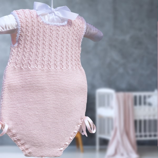 Spring Baby ROMPER Knitting PATTERN #102 (English) | Patrón Ranita Primavera (Inglés). Very detailed instructions. Instant PDF Download