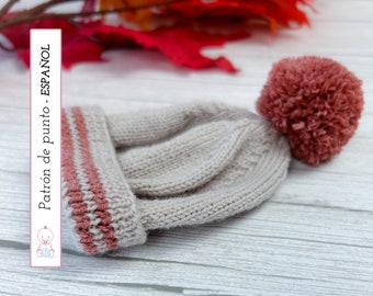 Luca Baby Hat Knit Pattern (Spanish) | Pompom Hat Tutorial | Hat Sizes 0-24 months | DIY, Easy to Knit | Instant download