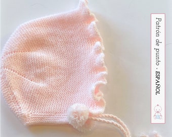 Victoria baby HAT, PATTERN in Spanish nº 129 | Baby bonnet knit pattern | 0-6 months | Detailed instructions | Instant pdf download