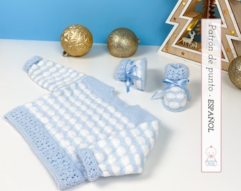 Baby Clouds Set, KNIT PATTERN in Spanish | Jersey and Booties Size 0-3 months | Detailed instructions | instant pdf download