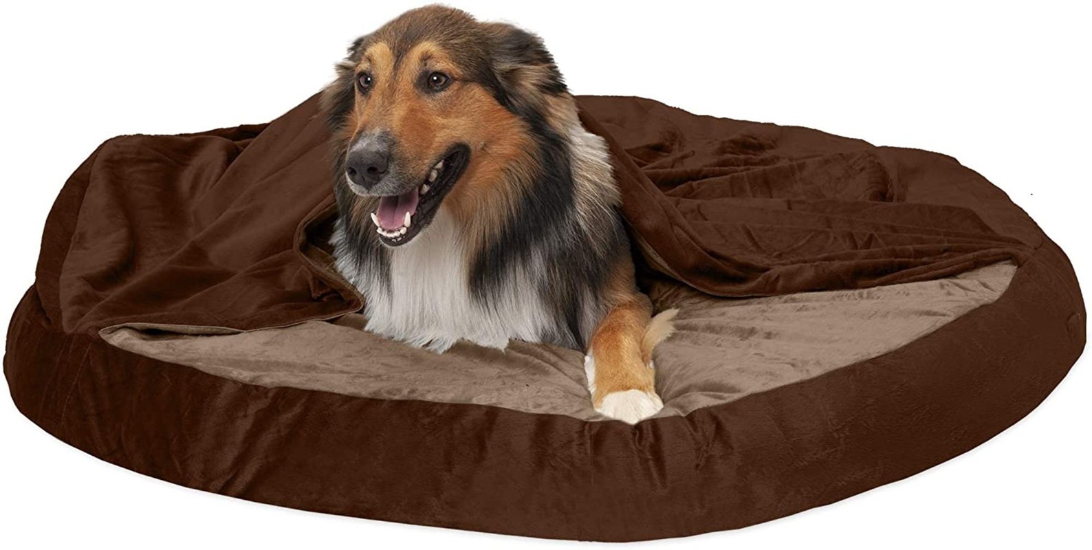 Round Snuggery Hooded Dog Bed with Attached Blanket Calming Etsy