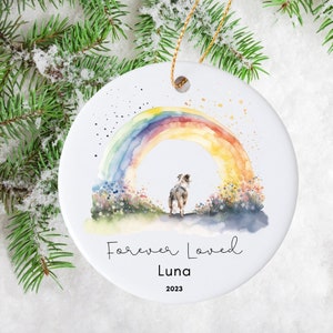 Personalisierter Haustier-Gedenkschmuck, Regenbogenbrücke-Ornament, Australischer Schäferhund-Ornament, Für immer geliebter Hund-Ornament, Haustierverlust-Geschenk,