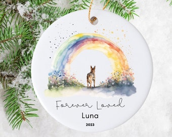 Personalized Pet Memorial Ornament, Rainbow Bridge Ornament, German Shepherd Dog Ornament, Forever Loved Dog Ornament, Pet Loss Gift,