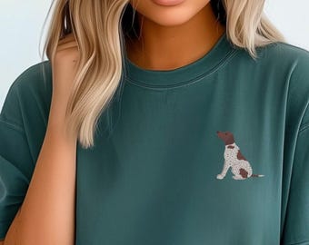 Geborduurd Duits kortharige aanwijzer hond T-shirt voor hondenliefhebbers SAP moeder cadeau SAP vader shirt SAP eigenaar cadeau huisdierliefhebbers Tee hond moeder cadeau