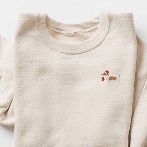 Geborduurd sweatshirt, kerst jack russellterriër hond, borduurwerk ontwerp hond, jack russell moeder shirt, kerst hondenshirt, uniseks