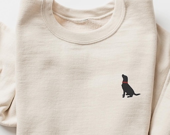 Embroidered Sweatshirt, Black Labrador (Sitting), Black Labrador Mixed, Embroidery Design Dog, Labrador Retriever, Labrador Mom Gift, Unisex