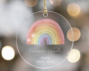 Personalized Pet Memorial Ornament, Rainbow Bridge Ornament, Forever Loved Dog Ornament, Forever Loved Cat Ornament,Pet Loss Gift,