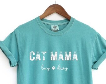 Custom Cat Mama Shirt, Cat Mom Shirt With Names, Comfort Colors T Shirt, Personalized Cat Mama T-shirt, Mother's Day Shirt