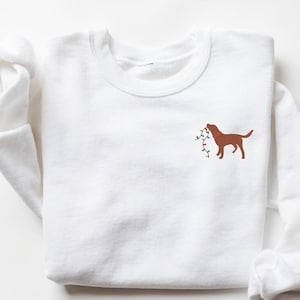 Embroidered Sweatshirt, Christmas Lights and Fox Red Labrador, Embroidery Design Dog, FoxRed Labrador Shirt, Christmas Dog Shirt, Unisex