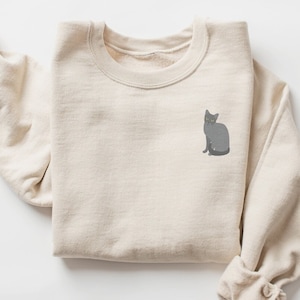 Embroidered Sweatshirt, Russian Blue Cat, Embroidery Design Cat, Russian Blue Cat Mom, Russian Blue Cat Dad, Russian Blue Owner Gift, Unisex