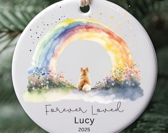 Gepersonaliseerde Pommeren Memorial Ornament Dog Rainbow Bridge Pom Ornament Pet Loss Gift Forever Loved Keepsake Gift voor hondenliefhebbers