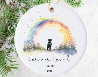 Personalized Pet Memorial Ornament, Rainbow Bridge Ornament, Black Dog Ornament, Forever Loved Dog Ornament, Pet Loss Gift,