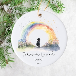 Personalized Pet Memorial Ornament, Rainbow Bridge Ornament, Black Dog Ornament, Forever Loved Dog Ornament, Pet Loss Gift,