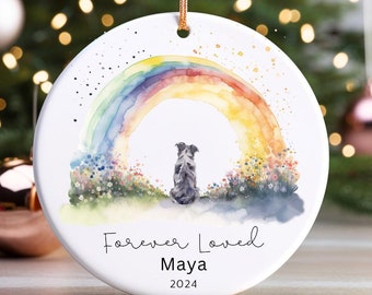 Adorno conmemorativo personalizado para mascota pastor australiano Adorno con forma de puente arcoíris Adorno azul de Merrill Aussie Adorno de perro amado por siempre