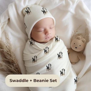 Bernedoodle Baby Swaddle and Beanie Set Watercolor Puppy Nursery Blanket Newborn Gift Dog Mom Baby Shower Gift Bernedoodle Lover