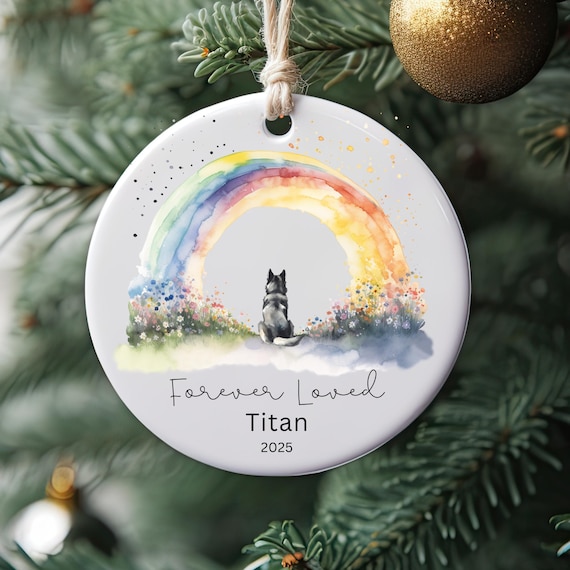 Personalized Pet Memorial Ornament Siberian Husky Keepsake, Black Husky Memorial Rainbow Bridge Ornament Forever Loved Dog Ornament