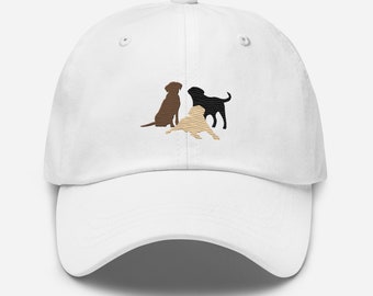 Embroidered Hat, Labrador Retriever Trio 2, Black Labrador Hat, Yellow Lab Hat, Chocolate Lab, Baseball Hat, Dog Walking Hat