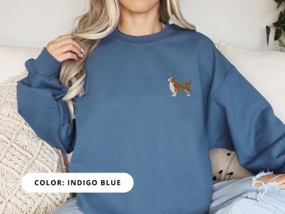Embroidered Australian Shepherd Sweatshirt Cotton Blend Casual Pullover Cozy Outfit Dog Lover Simple Design Chest Graphic Pet Clothing