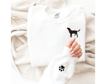 Embroidered Sweatshirt, Black Labrador with Paw Print, Black Labrador Mixed, Embroidery Design Dog, Labrador Retriever Shirt, Labrador Mom