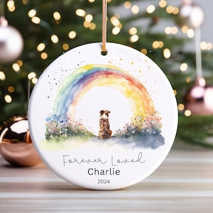 Personalized Australian Shepherd Pet Memorial Ornament Rainbow Bridge Ornament Red Tri Aussie Ornament Forever Loved Dog Ornament