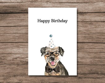 Printable Birthday Card, Border Terrier, Birthday Card from Dog, 7x5 Card, Instant Digital Download