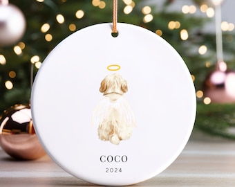 2Dフラットホワイトシーズーオーナメント、天使の犬オーナメント、犬