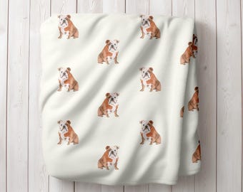 Watercolor English Bulldog Minky Fleece Blanket, English Bulldog Baby Blanket, Dog Blankets, English Bulldog Nursery Decor