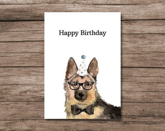 Printable Birthday Card, German Shepherd, Birthday Card from Dog, 7x5 Card, Instant Digital Download