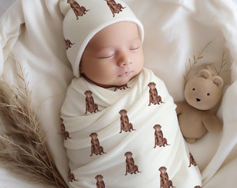 Manta envolvente para bebé de labrador color chocolate, manta para recién nacido de labrador color chocolate con acuarela, decoración para guardería de cachorros, regalo para baby shower de mamá perruna