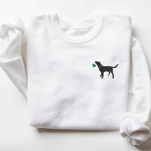 Embroidered Sweatshirt, St Patrick's Day Black Labrador Sweatshirt, Shamrock Dog, Lab holding a Clover, Labrador Retriever gift, Unisex