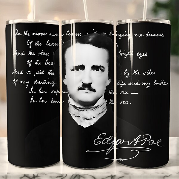 Edgar Allan Poe tumbler wrap, 20oz straight tumblers , png wrap