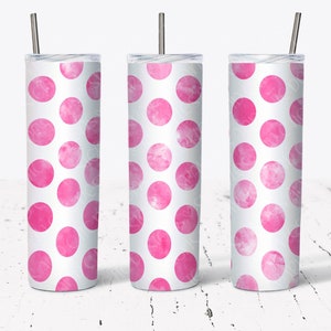 Hot Pink Aquarell Polka Dot Becher Wrap Design -20 Oz Skinny Becher Design-Gerade und Tapered Sublimation Design-Digitaler Download-PNG