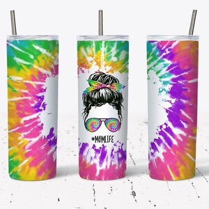 Mom Life-Rainbow Tie Dye Tumbler Wrap Design -20 Oz Skinny tumbler Design-Straight and Tapered Sublimation Design-Digital Download-PNG