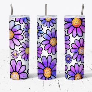 Lila Gänseblümchen Blumen Tumbler Wrap Design -20 Oz Skinny Tumbler Design-Straight and Tapered Sublimation Design-Digital Download-PNG