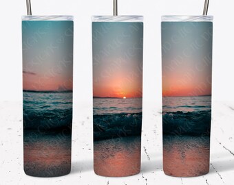 Beach Sunset Tumbler Design-20 Oz Flaco vaso Diseño-Recto &cónico Diseño de Sublimación-Descarga Digital-PNG-Uso Comercial OK