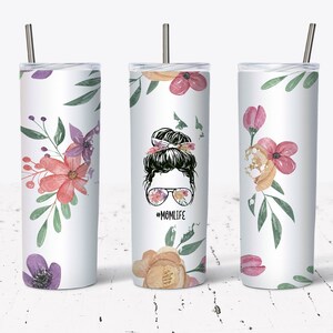 Mom Life Aquarell Blumen Wickeldesign -20 Oz Skinny Tumbler Design-Straight and Tapered Sublimation Design-Digital Download-PNG