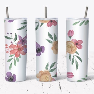 Watercolor Flower Tumbler Wrap Design -20 Oz Skinny tumbler Design-Straight and Tapered Sublimation Design-Digital Download-PNG