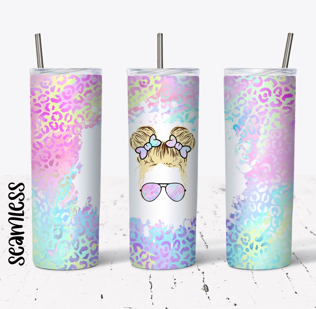 20 OZ Seamless Iridescent Leopard Blonde Kid Life Messy Bun Skinny ...