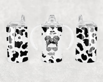 Cow Print Kids Life Sippy Cup Sublimation Wrap - 12 Oz Straight Girls Sippy Cup Tumbler Diseño PNG - Descarga digital