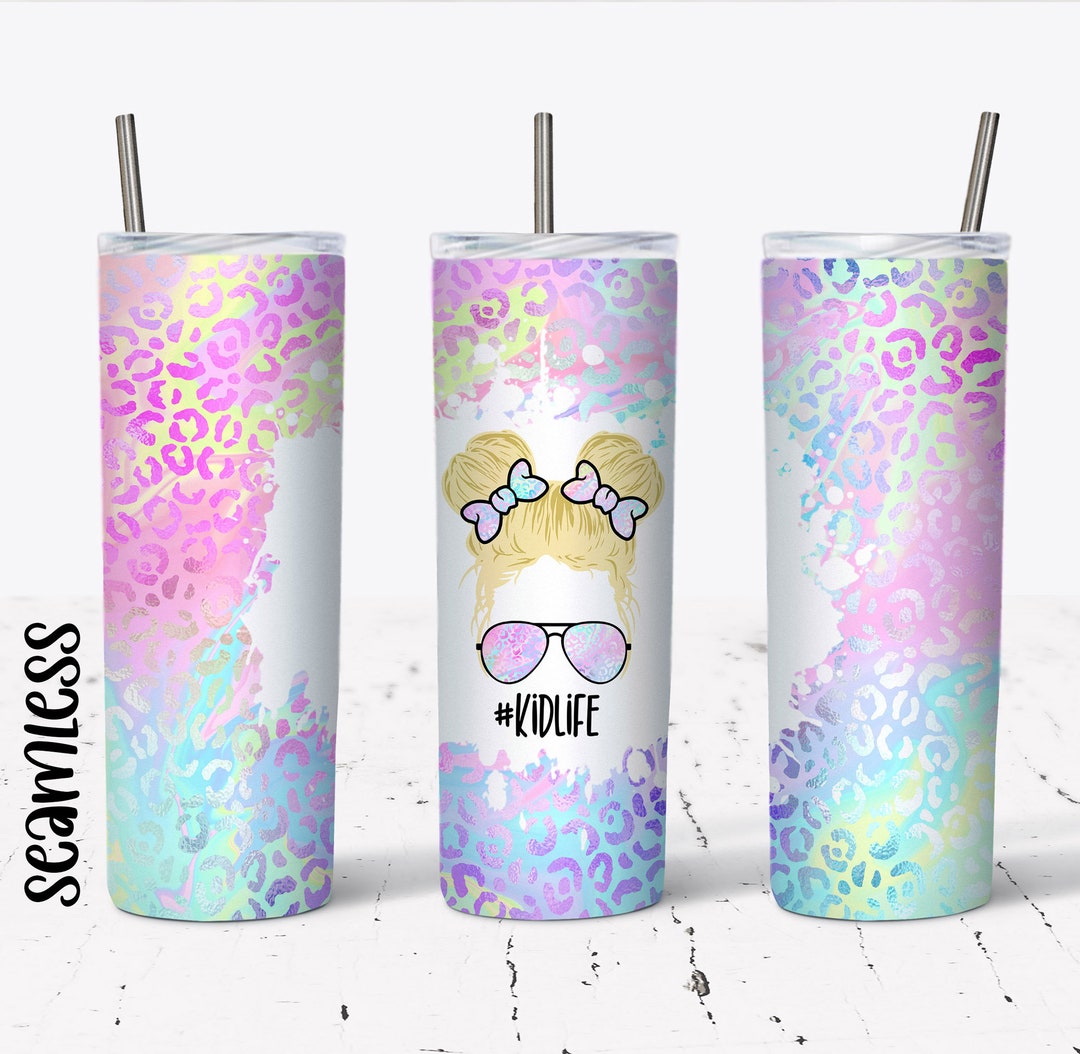 20 OZ Seamless Iridescent Leopard Blonde Kid Life Messy Bun Skinny ...